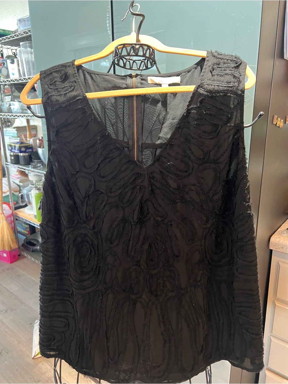 Nordstrom Sejour Black Soutache Ribbon Embroidered Blouse Zip Back Size 20W Plus